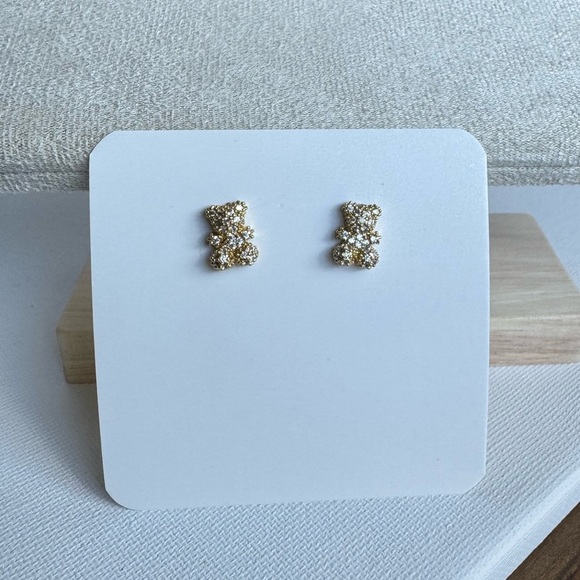 Cute Teddy Bear Gold Stud Earrings - Picture 2 of 6